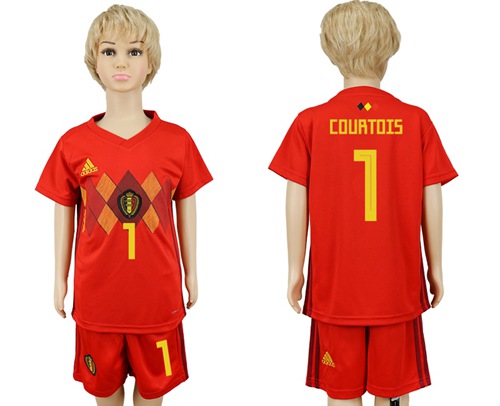 Belgium #1 Courtois Red Home Kid Soccer Country Jersey - Click Image to Close